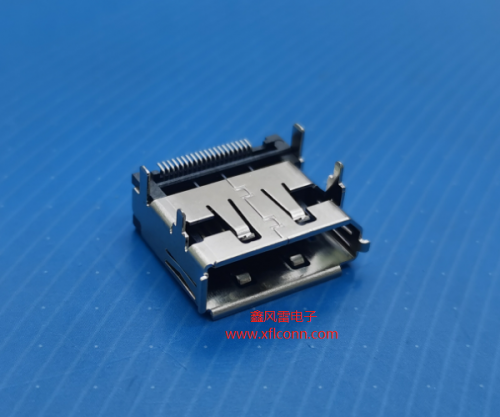 17005-DPAF001-B(DisplayPort 20PIN 母座 有卷边 SMT 卧贴式 无柱 四脚插板有后盖）