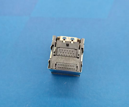 江门00710-DPHDF02-A 双层 (上DP+下HDMI母座平口有柱双层90度四直脚 L=21.03  H=18.89 脚长1.6 针长1.6)