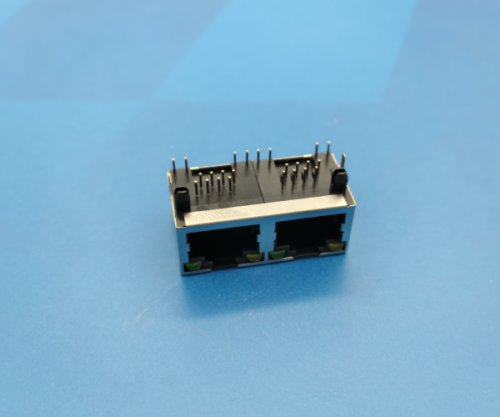 8025F-0000022-X(RJ45母座 90度 DIP (圆针) 1x2 带灯无弹 H=13.1)